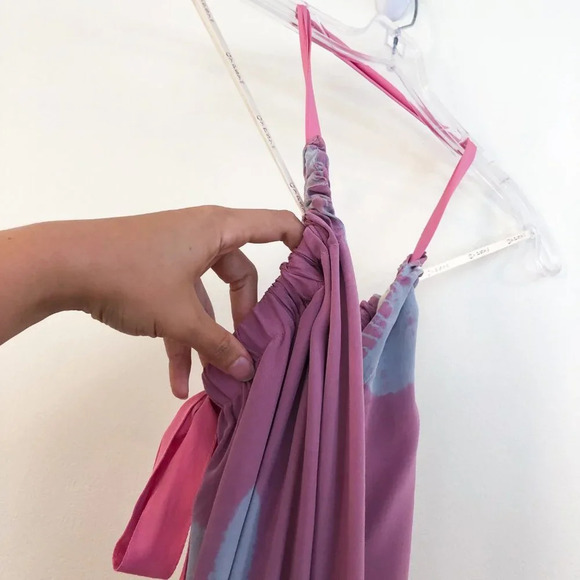 Gypsy 05 100% Silk Pink Purple Ombre Tie Dye Pattern Adjustable Halter Dress S - Picture 7 of 13